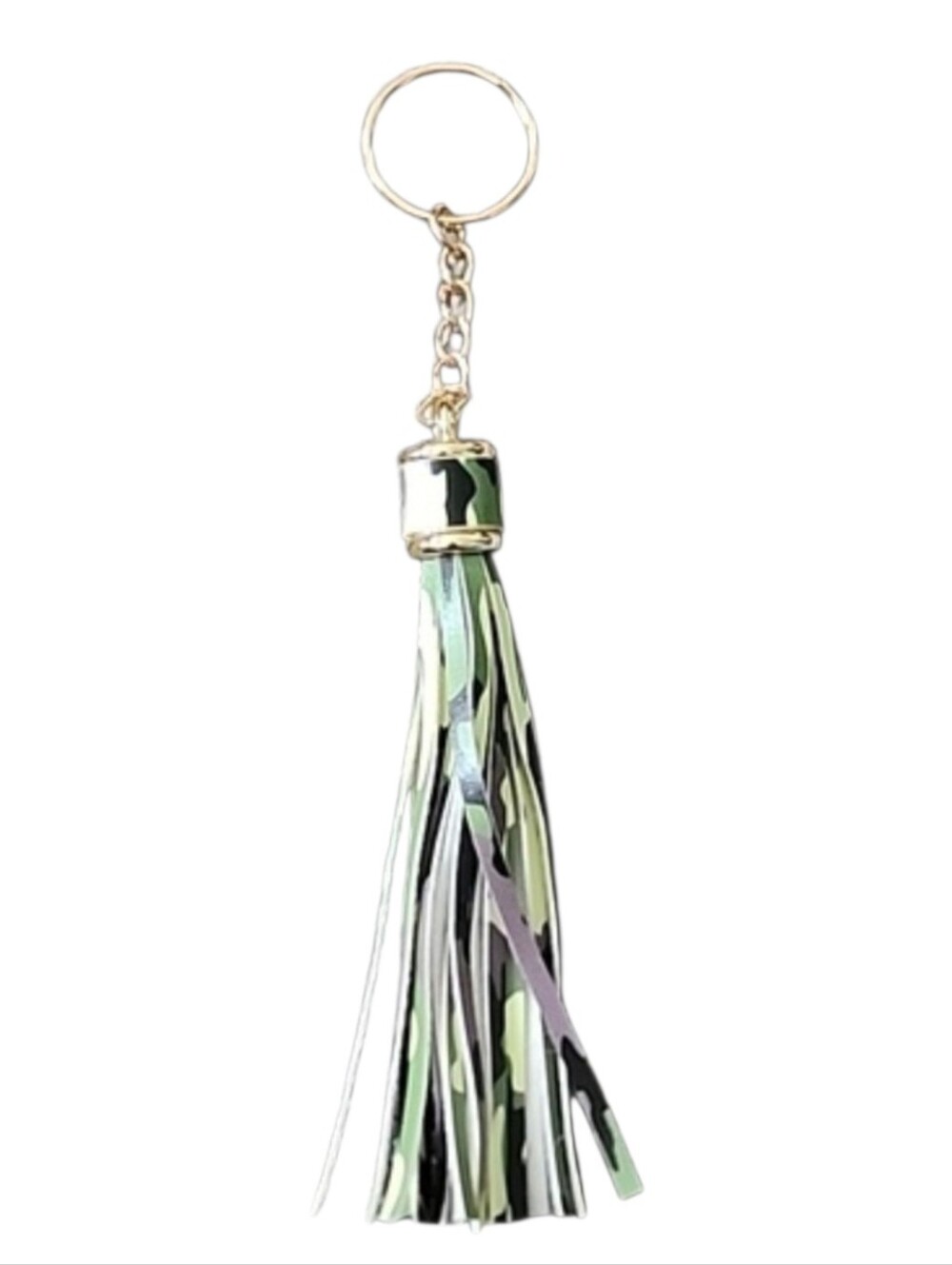Faux leather camo tassel keychain